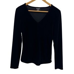 Polo Jeans Co Ralph Lauren Black Velvet V Neck Cinch Side Top Women M